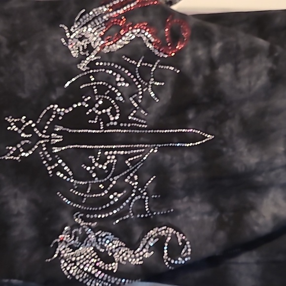 Rebel Girl top with sheer sleeves and dragons in crystals on the back. - Picture 4 of 6